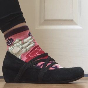 Black suede wedge ballet flats